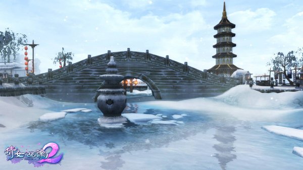 游戏截图-浅雪覆盖下的杭州西湖。